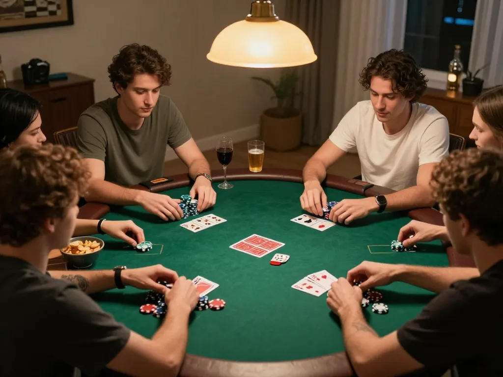 Playing poker with friends at home, showcasing the excitement of 98win game night.