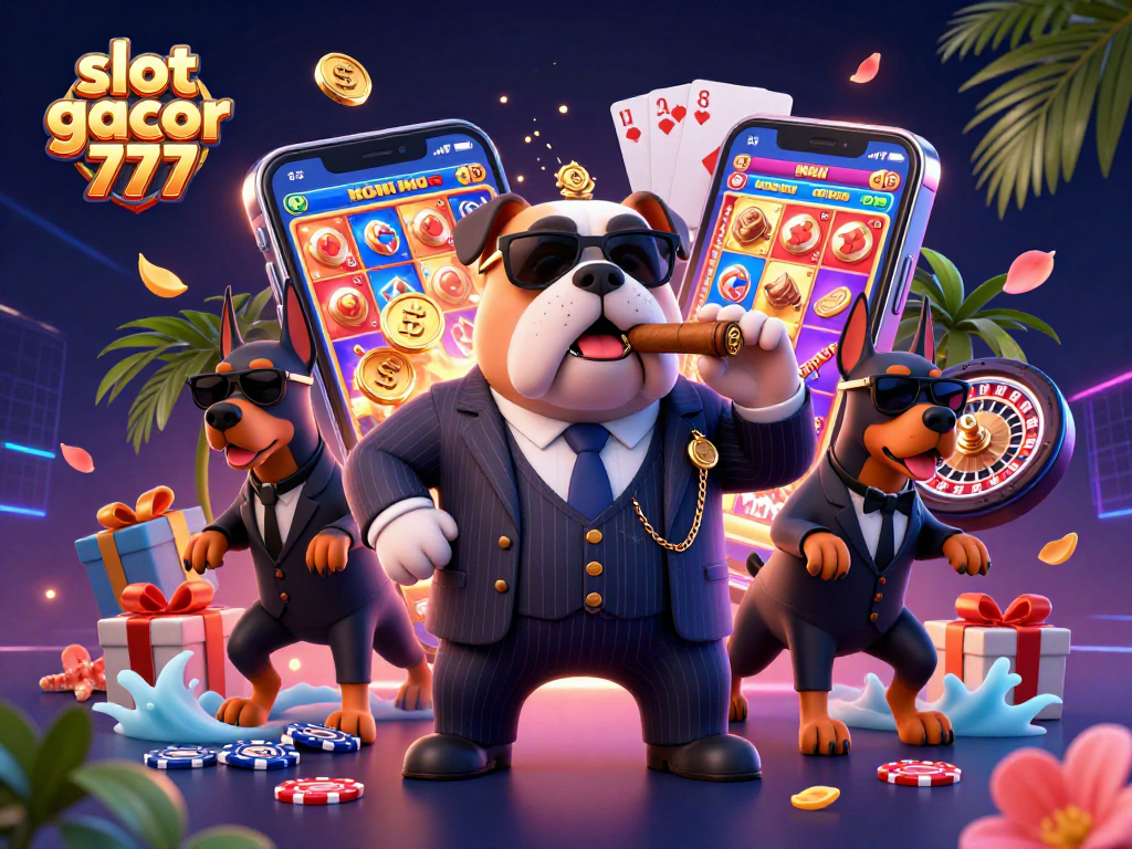 Experience exciting wins with slot gacor 777 in this vibrant casino scene with dynamic characters.
