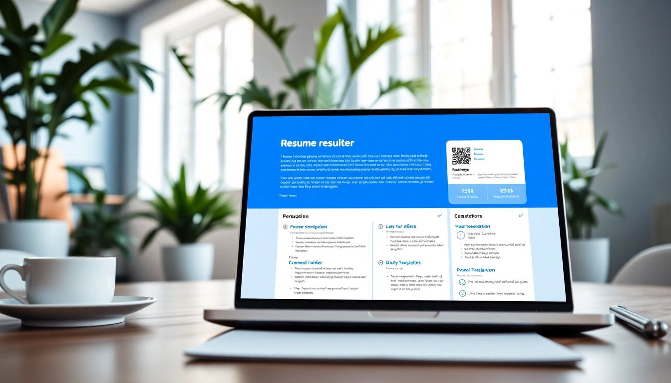 Create a professional resume with a versatile Resume Builder displayed on a laptop screen in a bright workspace.