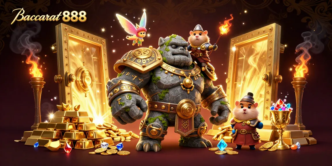 Baccarat888 offers exciting gameplay with action-packed characters and golden treasure elements for online gamblers.