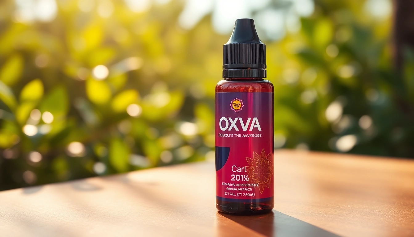 Oxva Liquid in a beautifully designed bottle on a wooden surface, showcasing its vibrant colors.