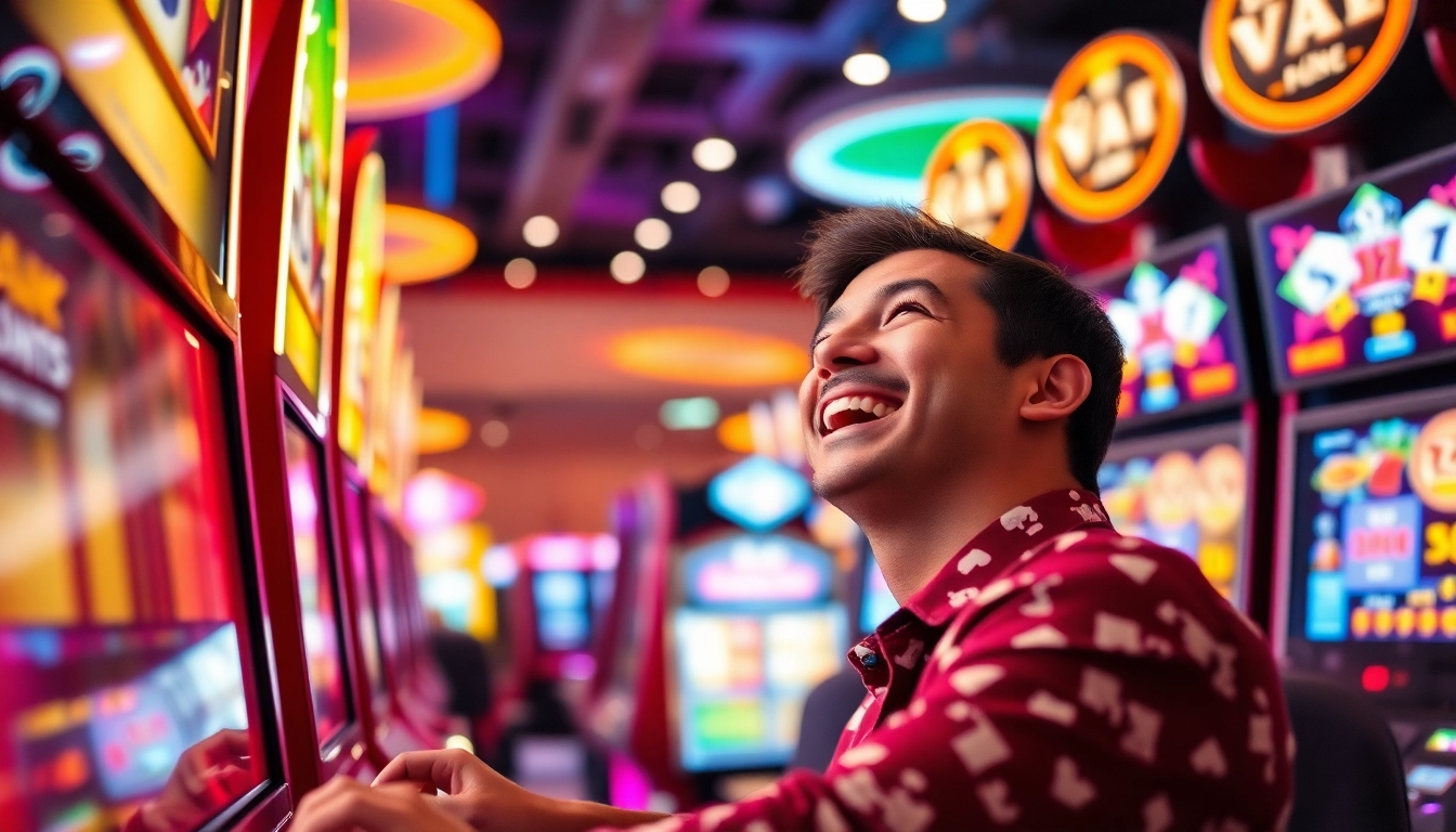 Menikmati permainan slot deposit pulsa di mesinnya yang bercahaya dengan senyuman.
