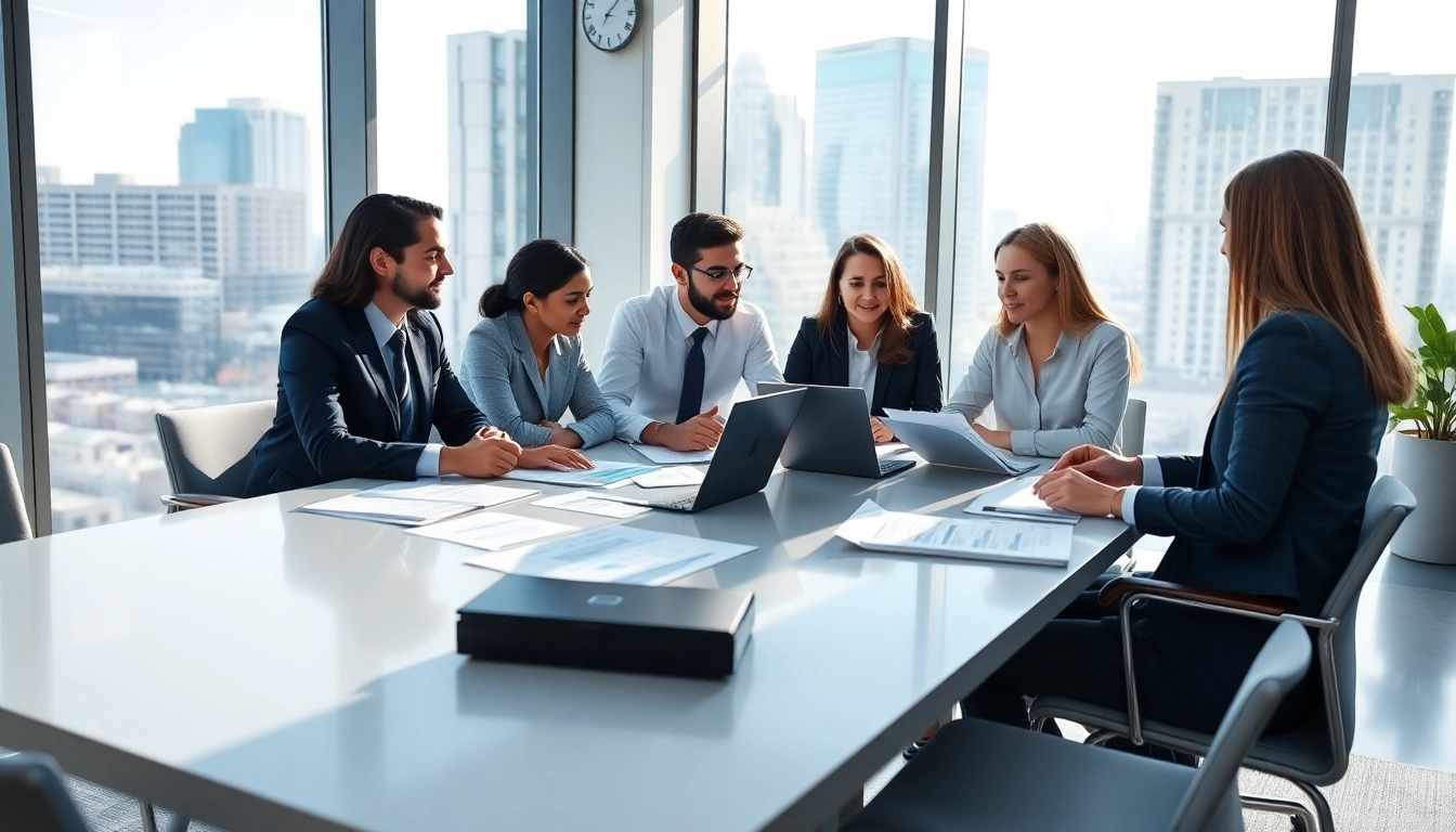 Engaged investment management San Antonio team collaborating in a modern office environment.