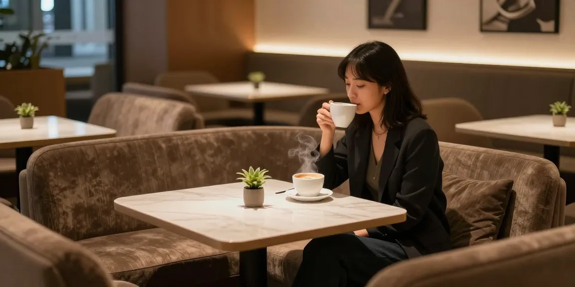 강남쩜오에서 편안하게 대화하는 모습의 고객과 현대적인 인테리어