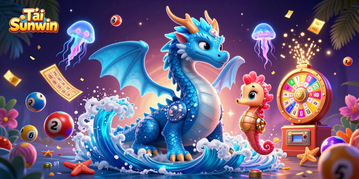 Tải Sunwin and experience thrilling gameplay with colorful casino elements surrounding a sea dragon and knight