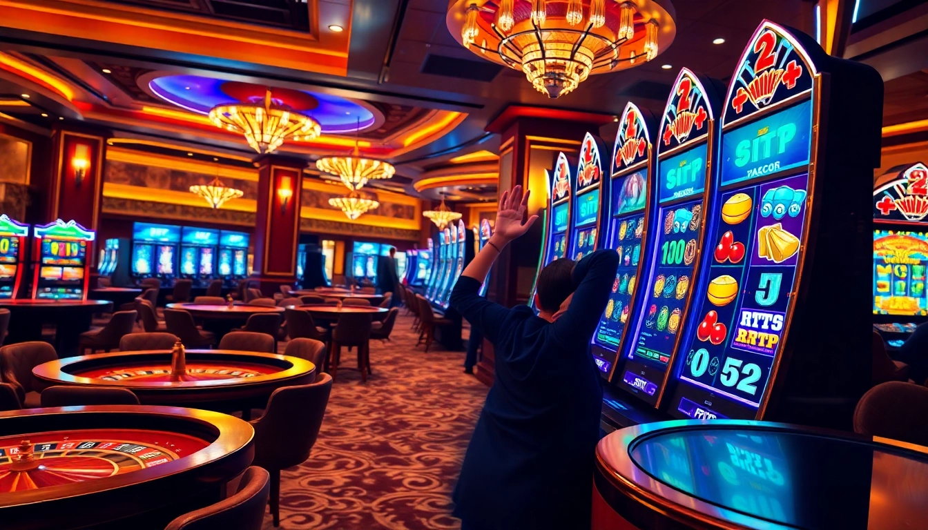 Slot gacor excitement as a player wins on a vibrant casino slot machine.