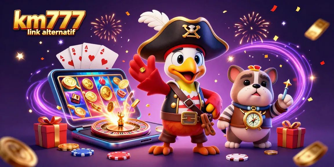 Experience the excitement of km777 link alternatif with a lively pirate-themed casino scene featuring playful characters and dynamic gaming elements.