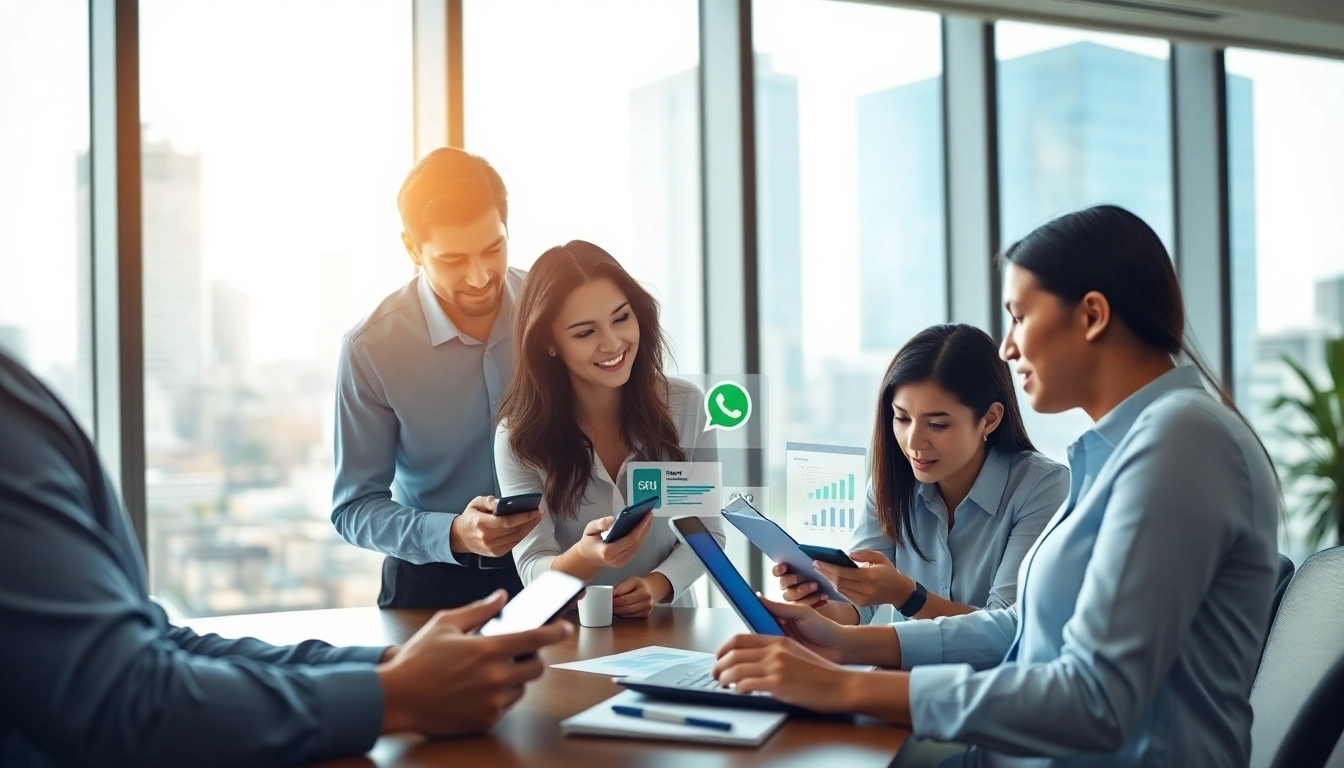 Team strategically analyzing WhatsApp Business CRM data in a modern office setting.
