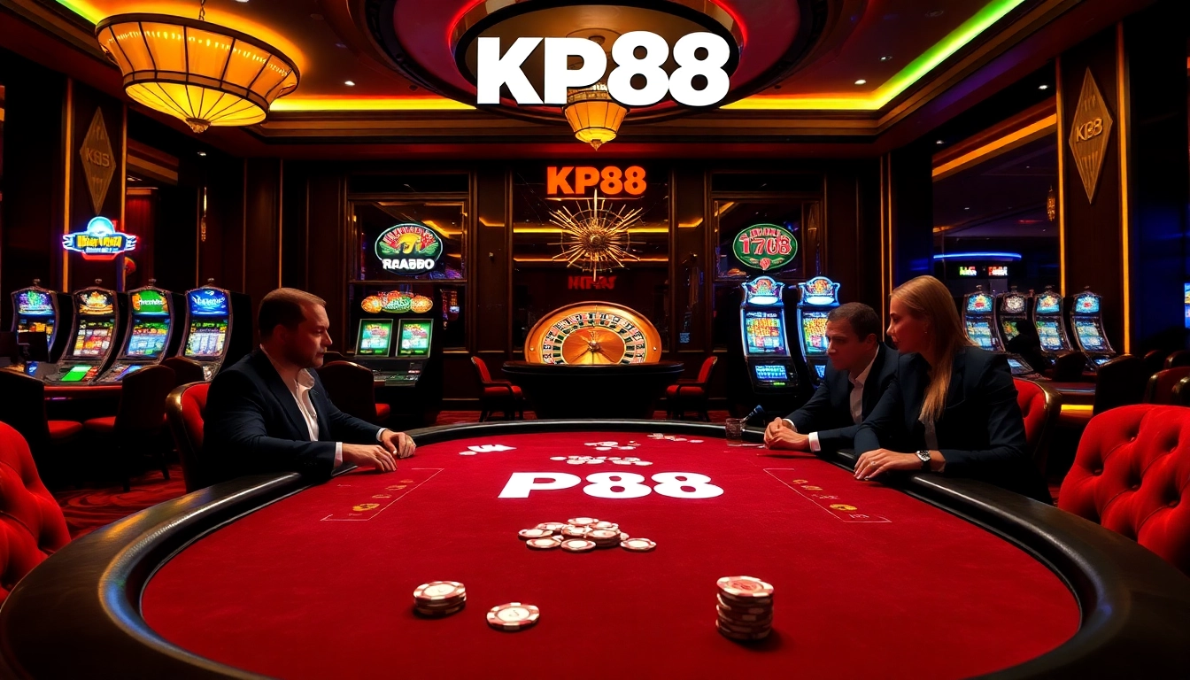 Experience the excitement of KP88 at a luxurious casino with elegant poker and slot games.