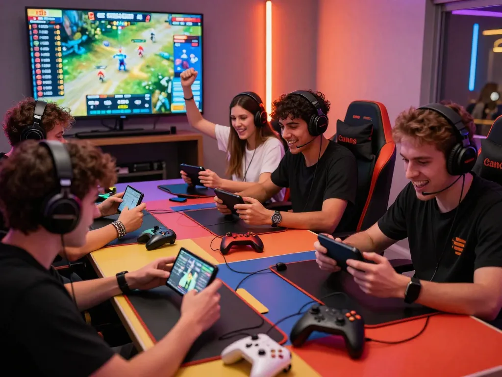 Friends enjoying Go88 gaming session with excitement and vibrant atmosphere.