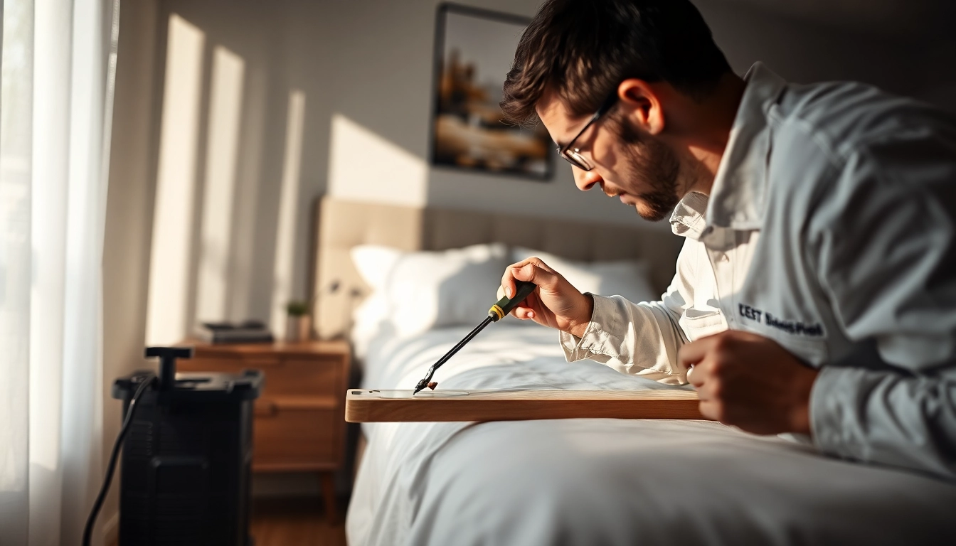 Efficient bed bug extermination services showcasing expert inspection in a residential setting.