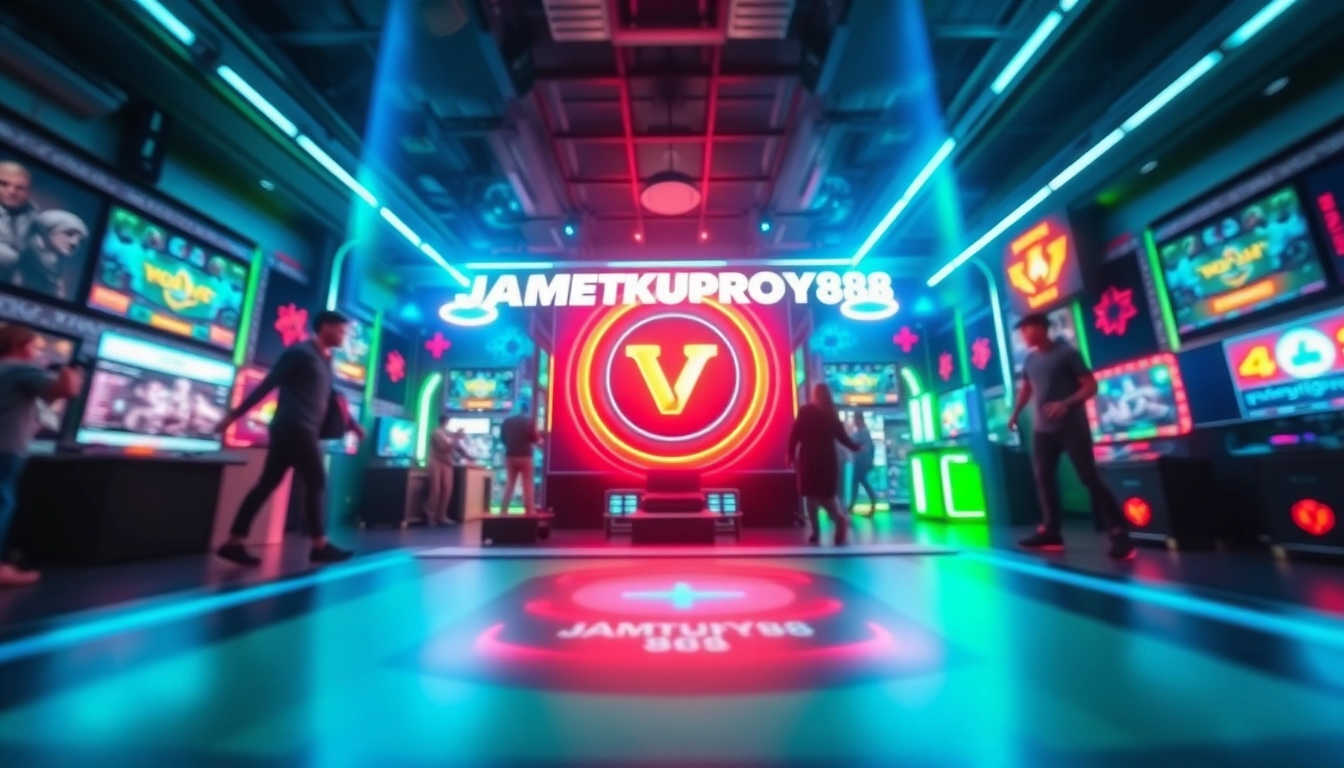 Engaging gaming scene of JAMETKUPROY88 with neon colors and dynamic visuals.