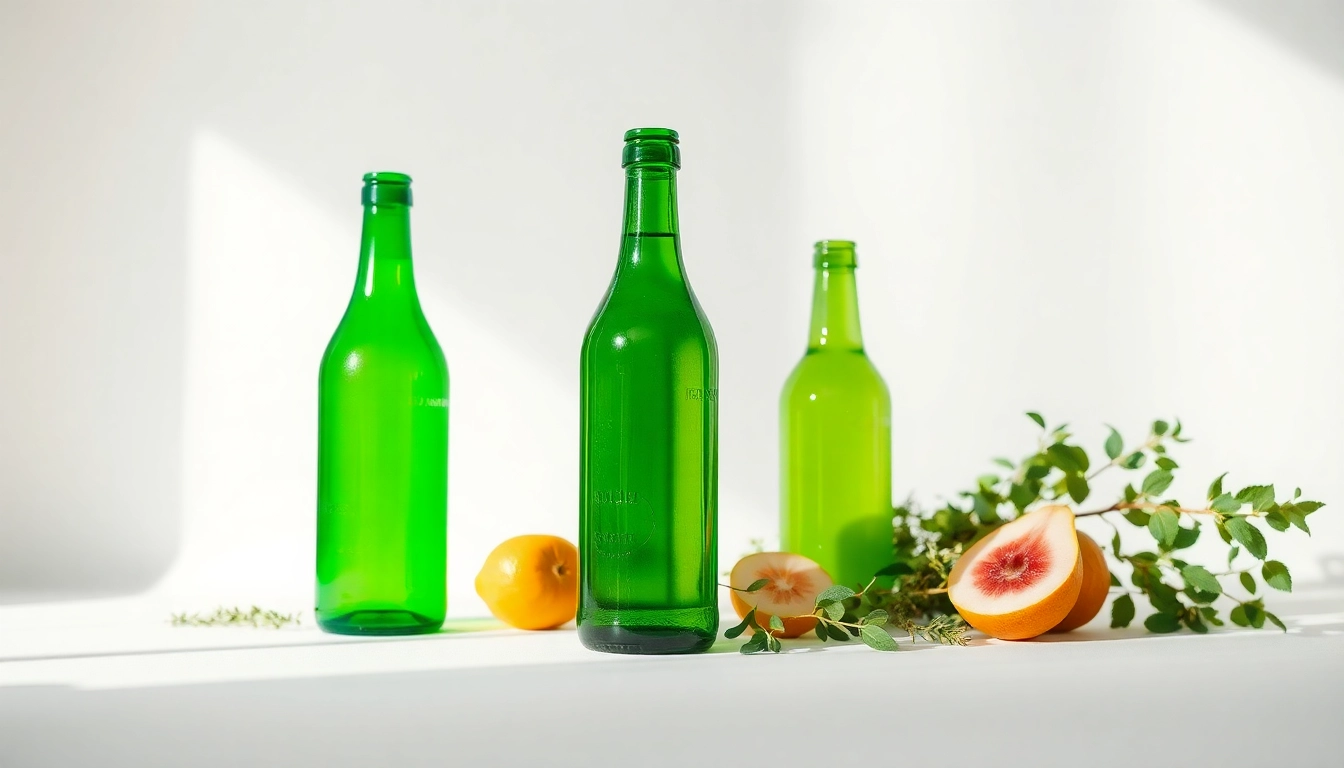 Stylish display of BOTOL169 green bottles showcasing quality and versatility.