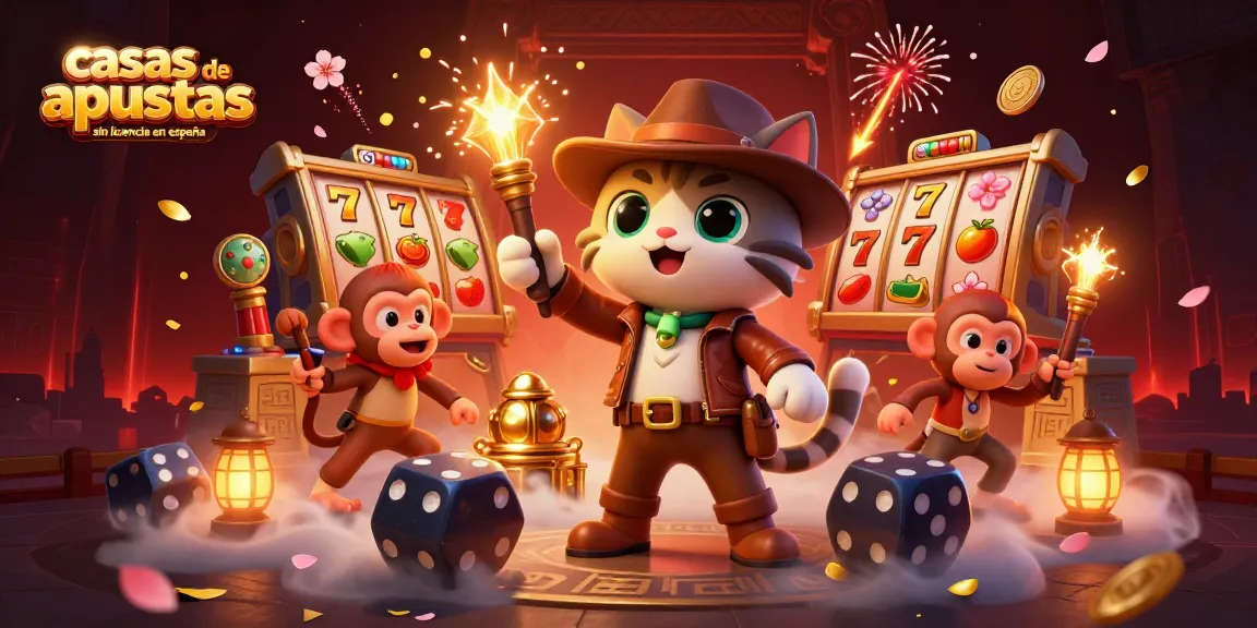 Disfruta de casas de apuestas sin licencia en España mostrando un gato arqueólogo en un templo de casino.