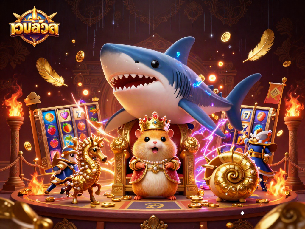 Engage with thrilling เว็บสล็อต experiences featuring a golden hamster king and dynamic slot game elements.