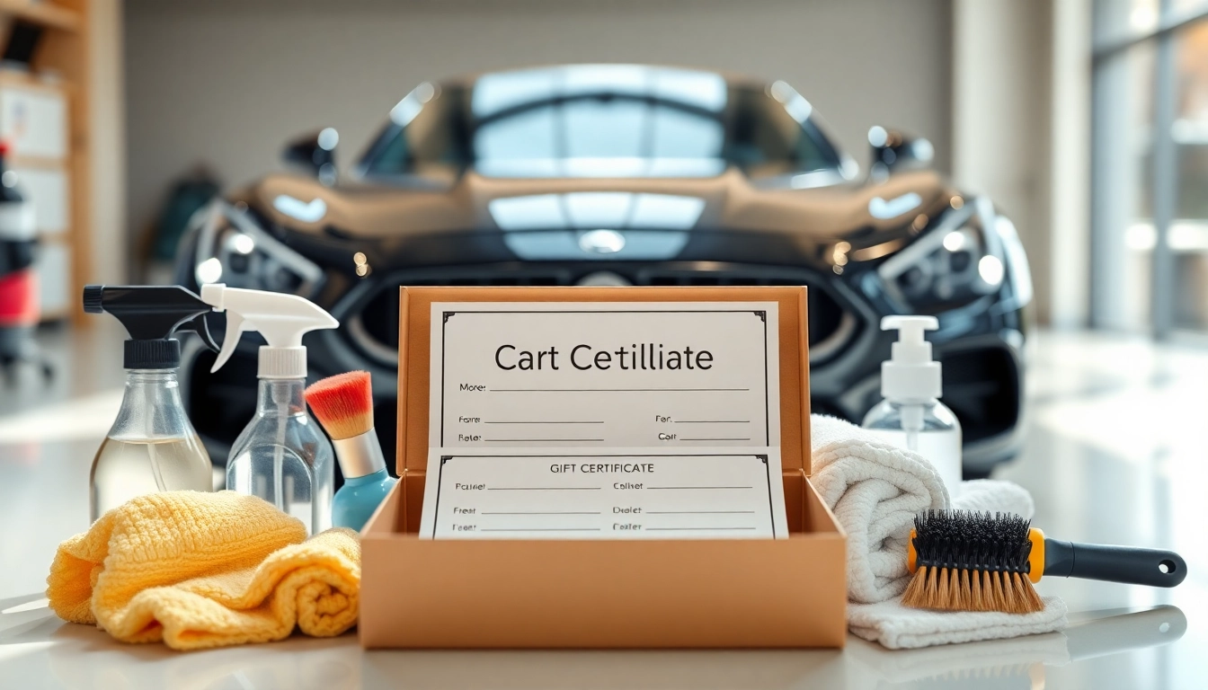 Car detailing gift certificate displayed in an elegant box showcasing meticulous detailing tools.