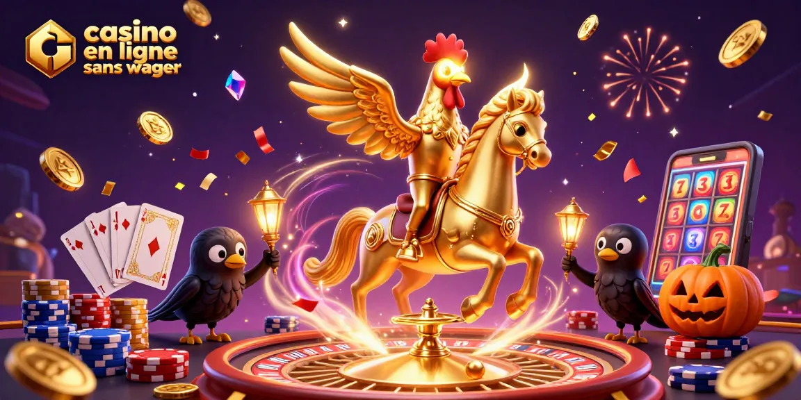 Illustration dynamique représentant des personnages de casino, incluant un casino en ligne sans wager