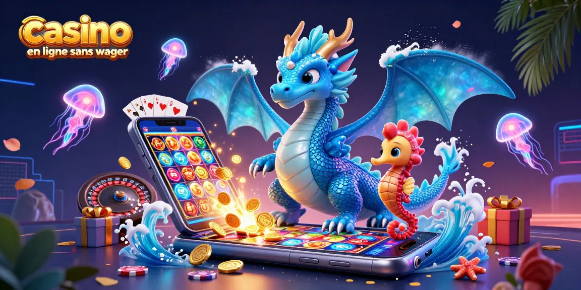 Jouez dans un casino en ligne sans wager, avec un dragon et un chevalier de mer entourés de jeux captivants.