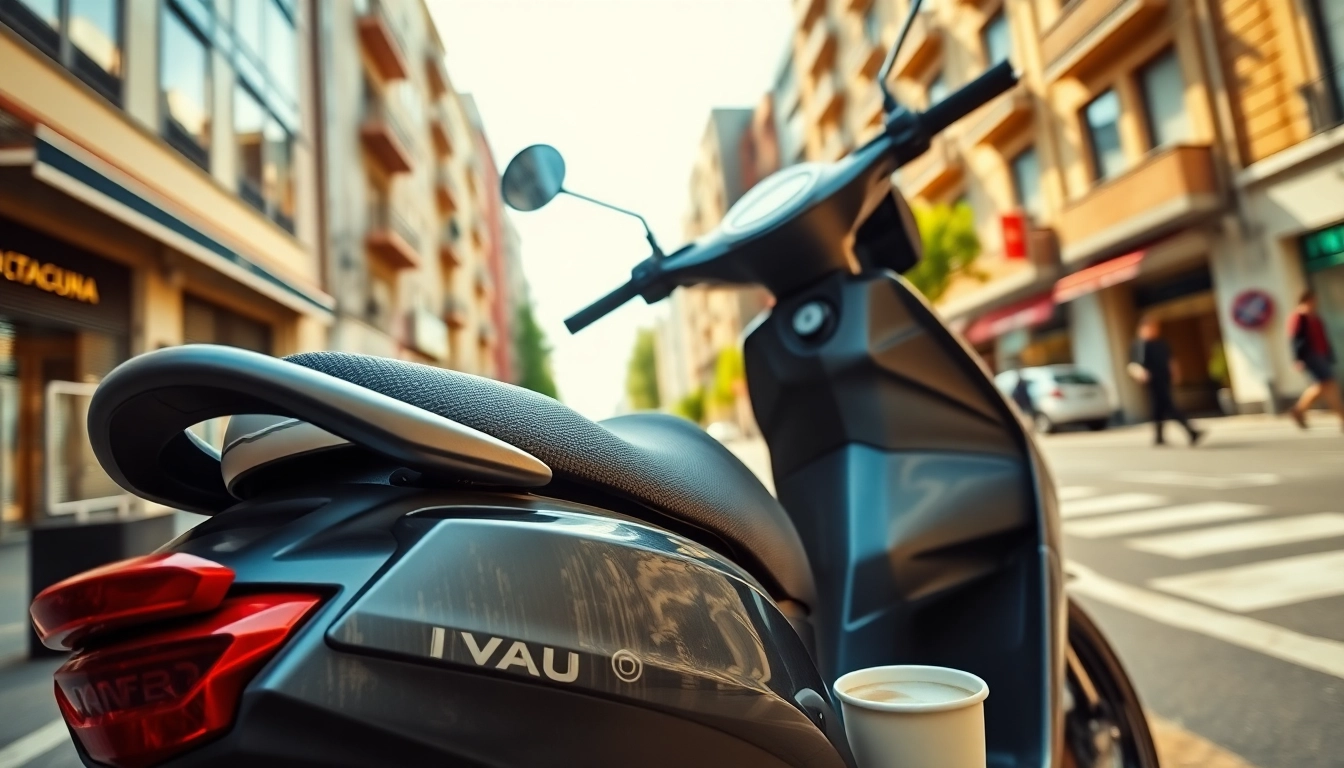 50ccm roller auf einer belebten Stadtstraße mit stylischem Design und urbanem Hintergrund.