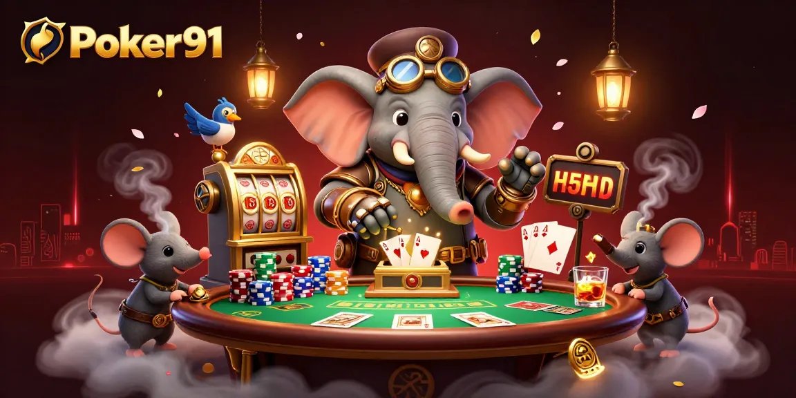 Engage in thrilling gameplay at Poker91 with iconic poker elements enriched by a vibrant steampunk scene.