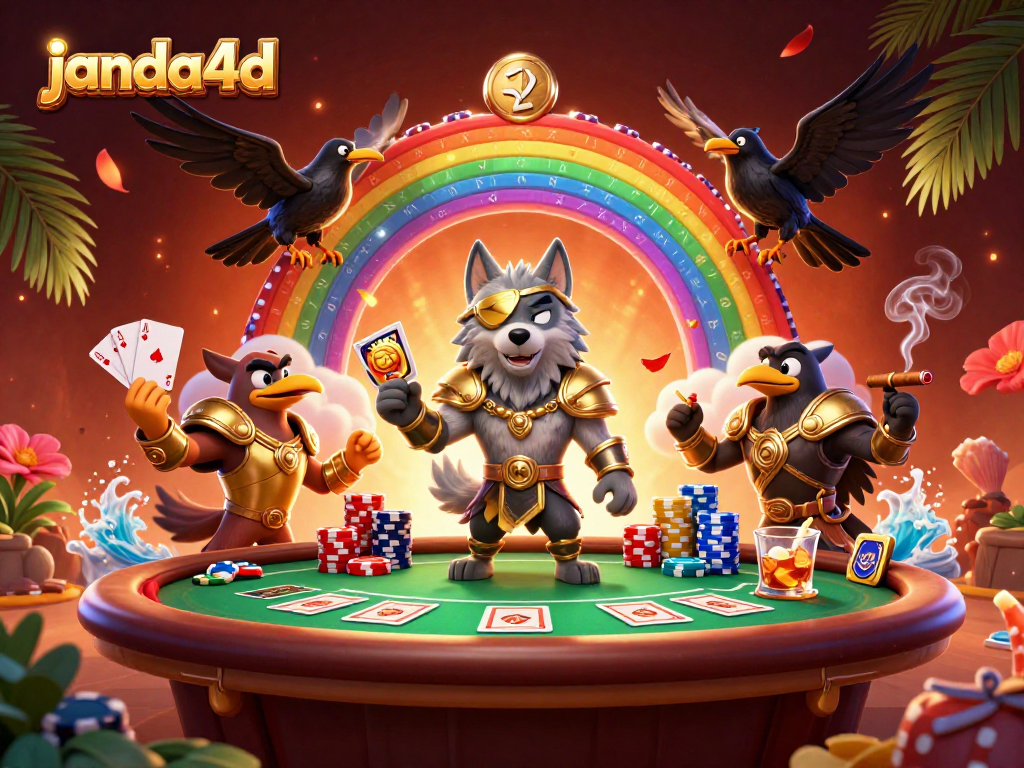 Engage with janda4d's exciting poker scene, featuring legendary Norse characters and casino elements.