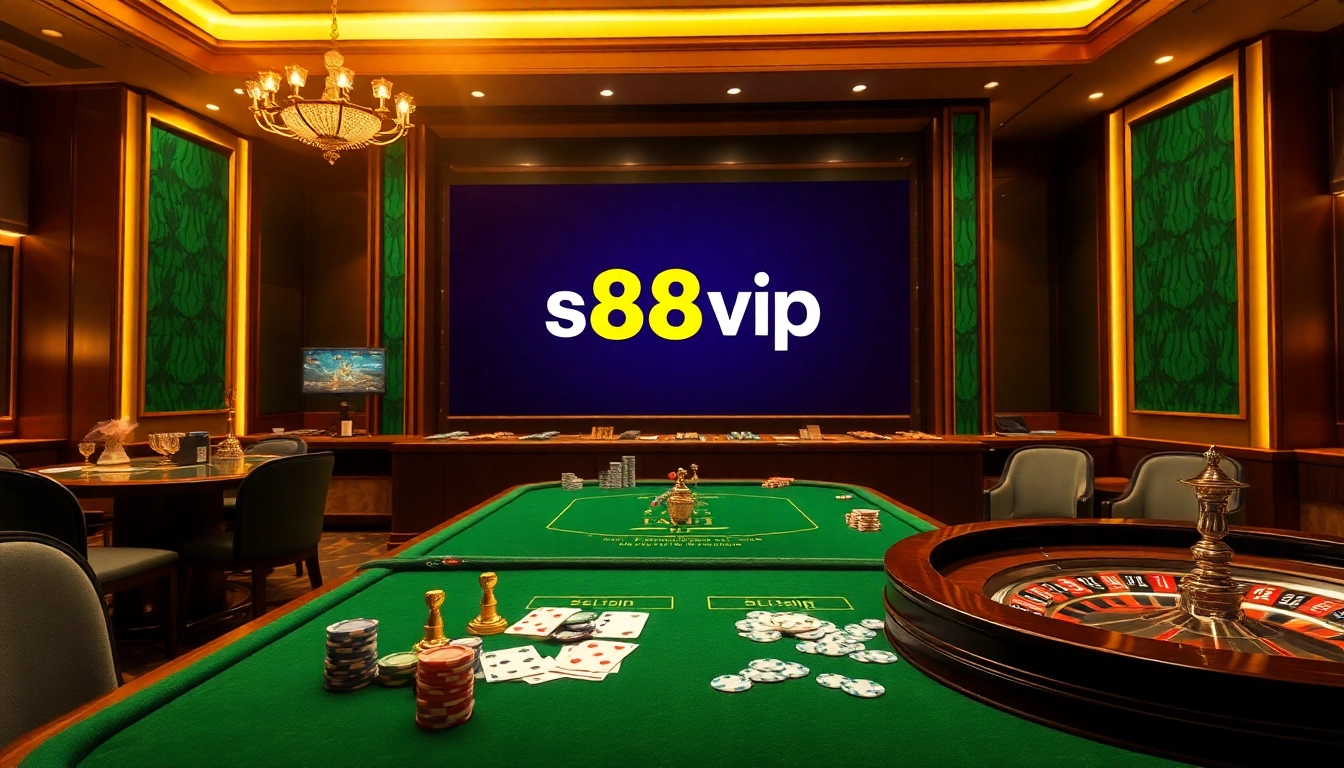 Engaged gamblers enjoying a dealer's game at s88vip, showcasing poker chips and cards.