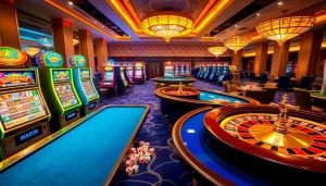 KJC AC 1 – An exhilarating casino atmosphere featuring slot machines and poker tables.