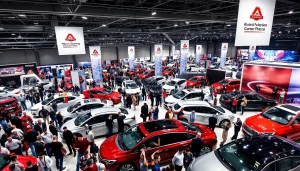 Engaged attendees at the Auto Cars Show explore stunning vehicles on display.