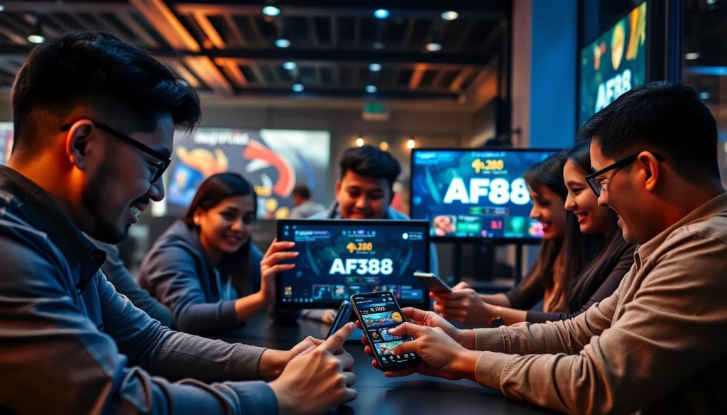 Players engaging with the AF88 online betting platform in a vibrant setting.