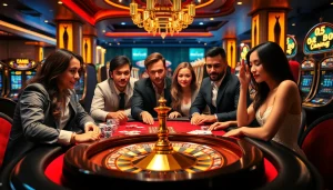 Exciting casino scene at PH22211.COM featuring poker, roulette, and slot machines.