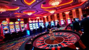 Vibrant casino scene with roulette table and players engaging at https://xx88.pizza/ for thrilling gambling experiences.
