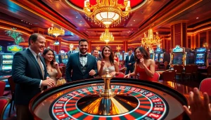 Experience the thrill of 789 win with lively gambling at a luxurious casino featuring roulette and excited players.
