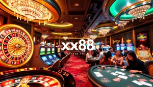 Engaging players enjoying vibrant casino games at xx88, showcasing excitement and stakes.