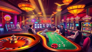 Top 10 Nhà Cái Uy Tín showcasing vibrant casino elements with players engaged in thrilling games.