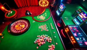 Experience the thrill of the casino at https://54bett.com.br with players enjoying poker, roulette, and slot machines.