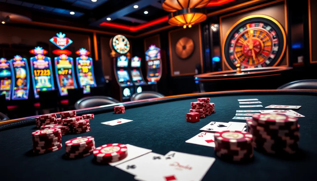 Engaging casino ambiance showcasing 상품권신용카드 use in vibrant poker and slot games.