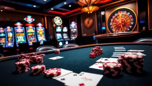 Engaging casino ambiance showcasing 상품권신용카드 use in vibrant poker and slot games.