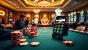 XN88 app displayed on a casino table, showcasing an immersive gambling experience with poker chips and roulette wheel.