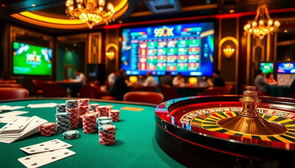 Thrilling casino action during a game at 99OK with colorful chips and cards.