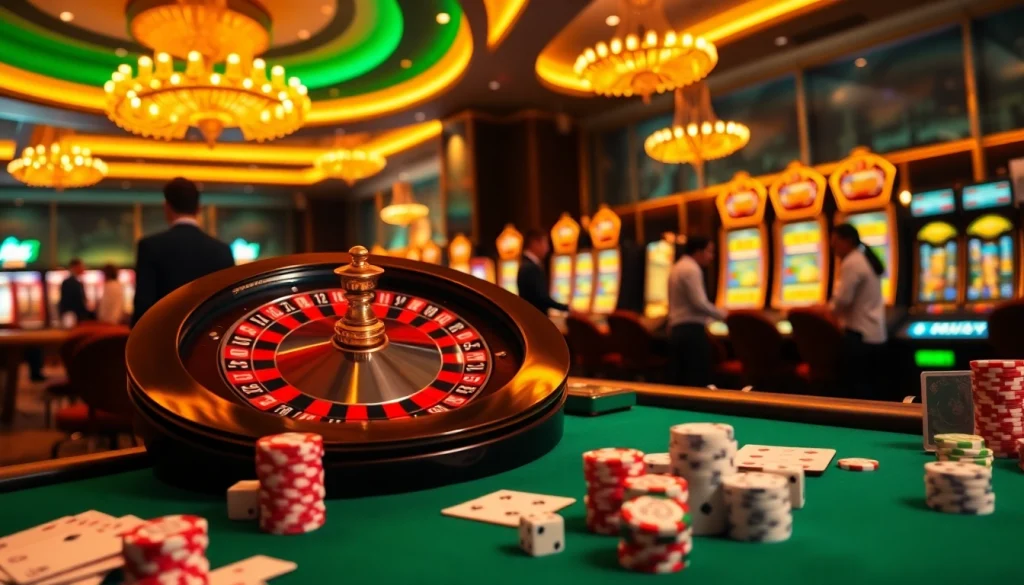 Engaging casino gameplay at nhà cái tg88 with vibrant poker chips and roulette.