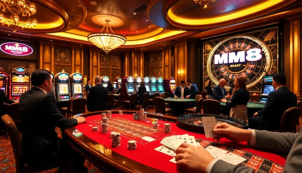 Experience thrilling games at MM88 casino with players engaged in poker and roulette.