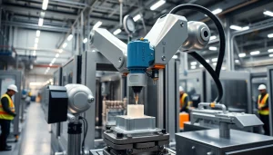 Injection Robot performing precise molding in a high-tech manufacturing setting.