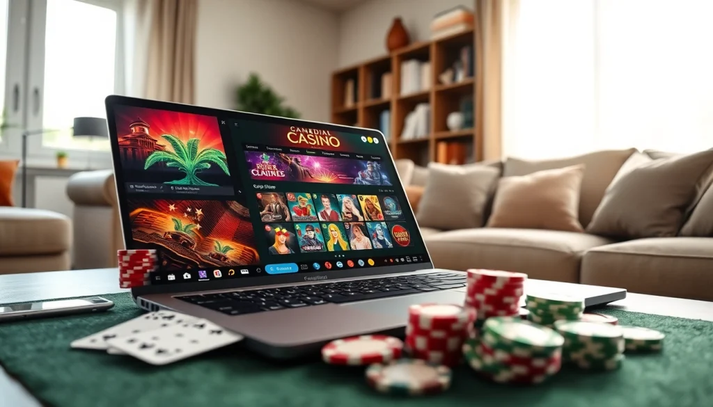 Engage with Canadian casinos online through a stylish gaming setup featuring vibrant casino games.