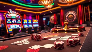 Experience thrilling gameplay at 11UU with vibrant casino visuals showcasing poker chips and slot machines.