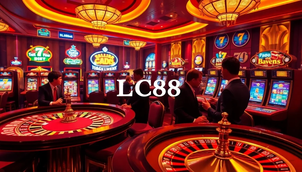 Experience the thrill of online gaming at LC88 with vibrant casino visuals and live betting action.