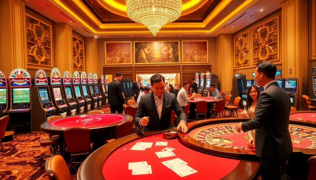 Nohu90's premier casino experience featuring vibrant slot machines and professional dealers.