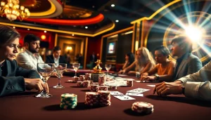 AF88 poker players engaged in a high-stakes game at a luxurious casino table.