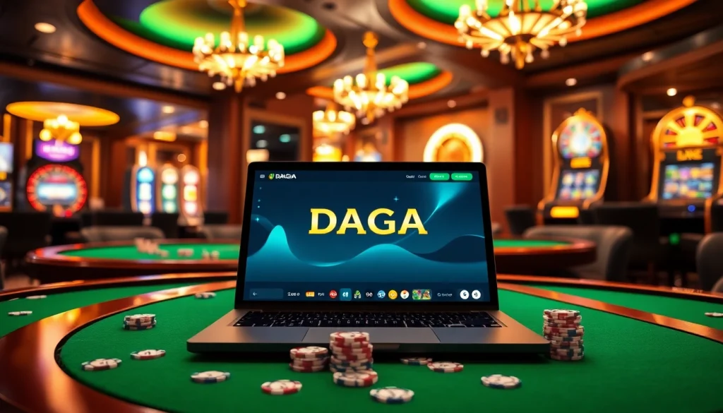 DAGA online betting experience with vibrant casino elements, showcasing excitement and luxury.