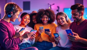 Engaging friends sharing their Apple Music Replay 2023 highlights in a vibrant and lively setting.