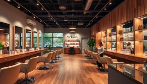 Experience personalized beauty services at Omnia Salon, featuring stylish interiors and Aveda products.